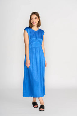 KNEWE Label women's K1051 Global Dress in Sapphire - close-up fabric detail