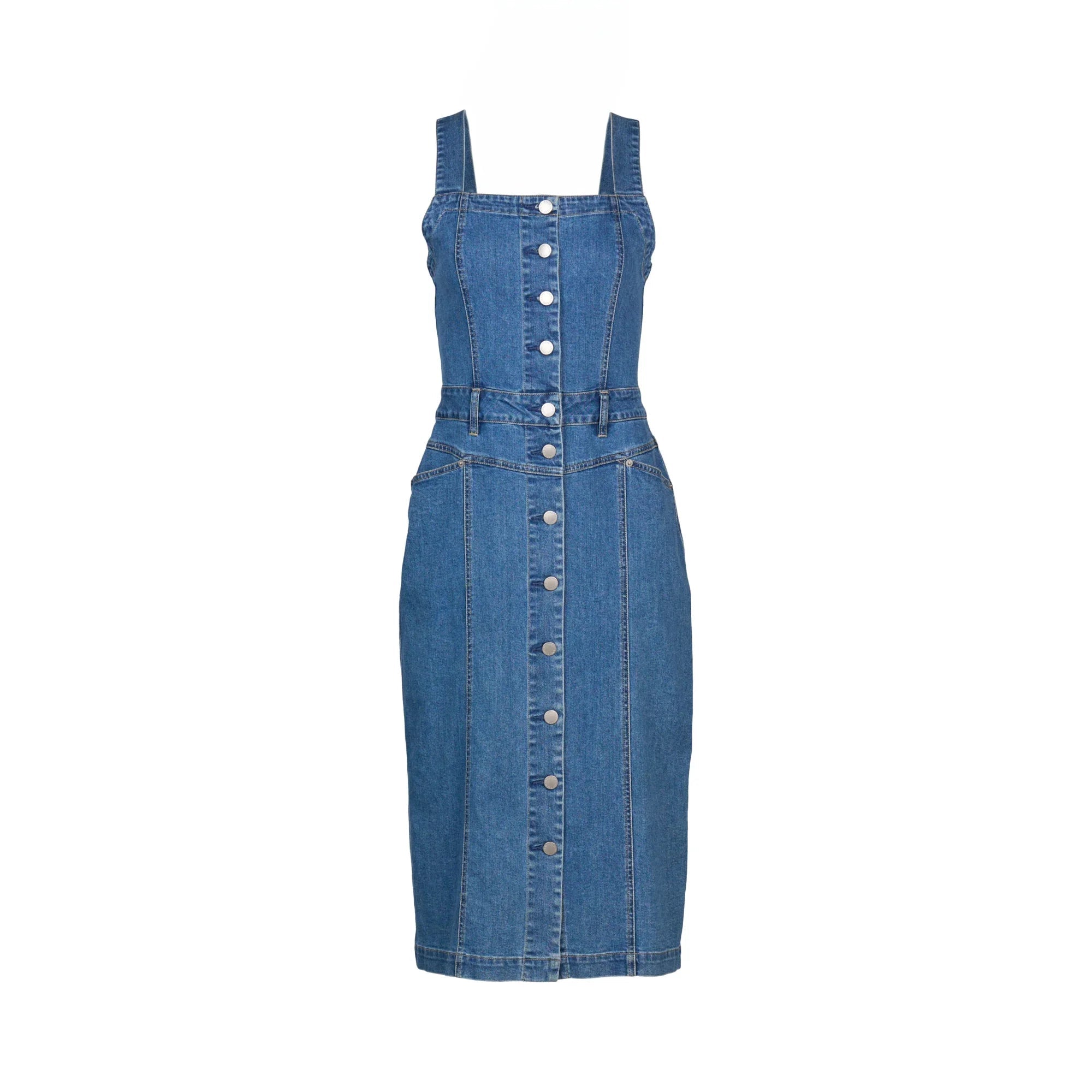 KNEWE Label women's K1062 Novel Dress Blue in Denim - close-up fabric detail