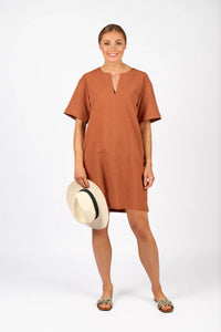 KNEWE Label women's K1066 Edit Dress in Cocoa - close-up fabric detail