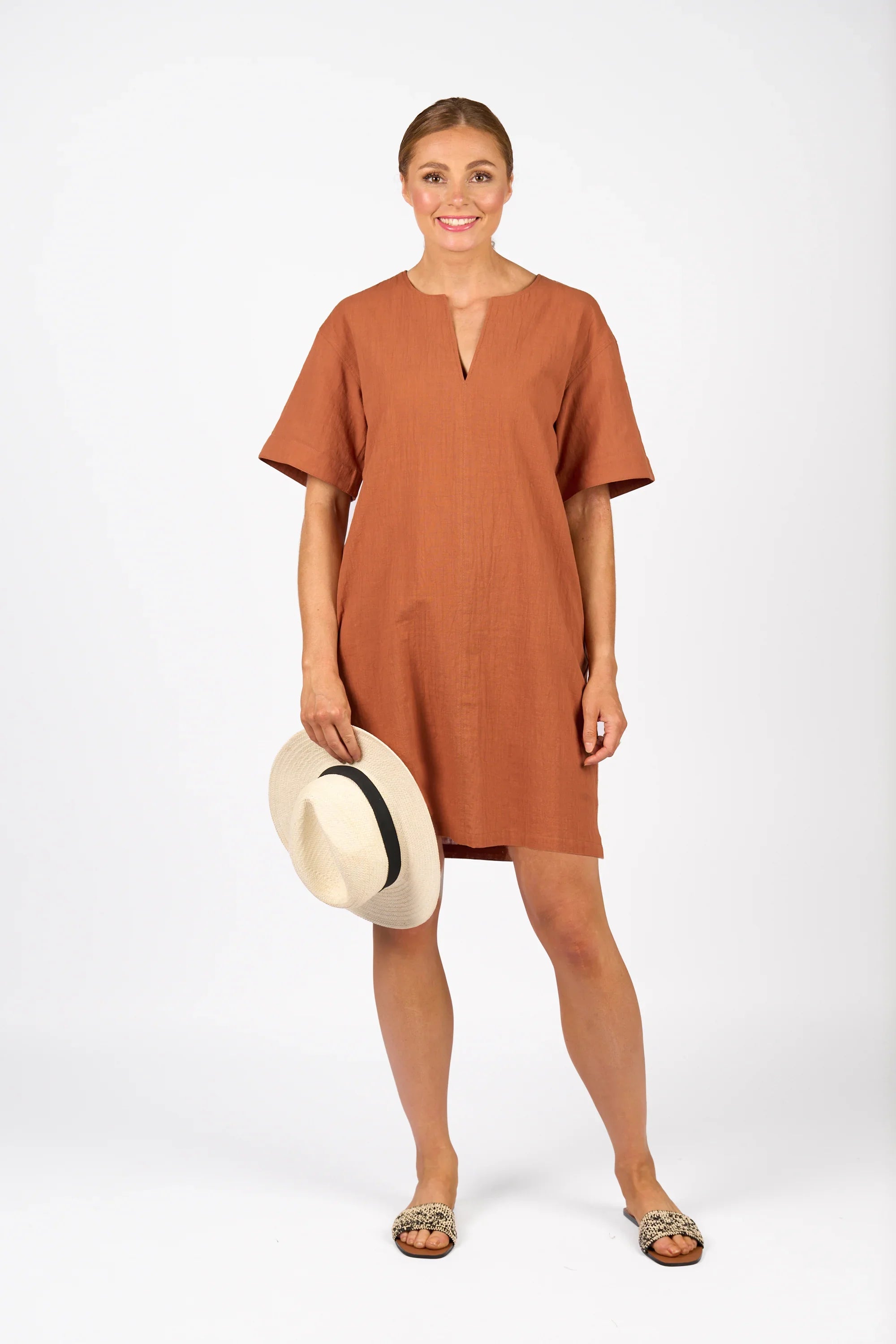 KNEWE Label women's K1066 Edit Dress in Cocoa - close-up fabric detail