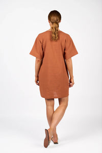 KNEWE Label women's K1066 Edit Dress in Cocoa - close-up fabric detail