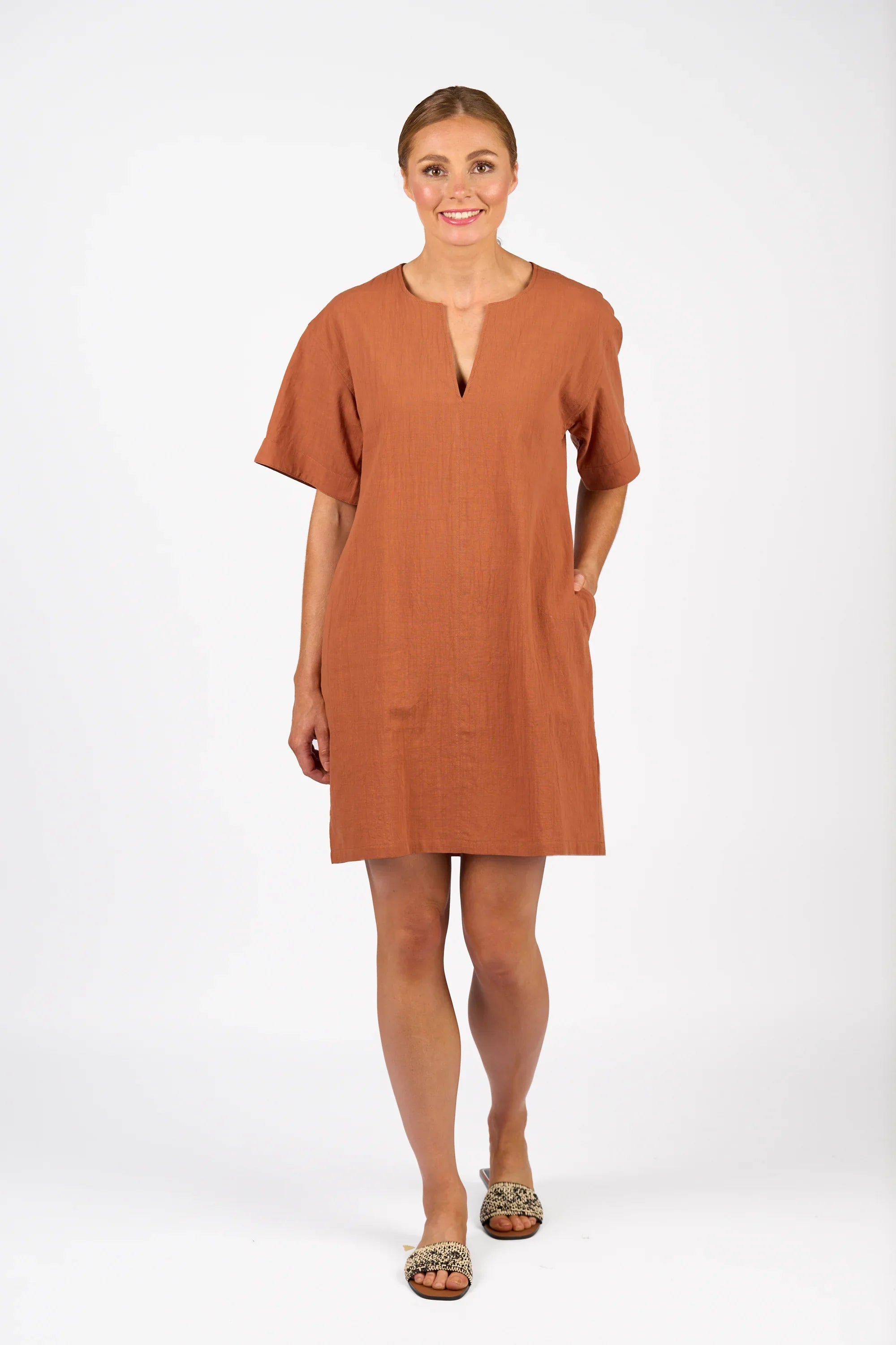 KNEWE Label women's K1066 Edit Dress in Cocoa - close-up fabric detail