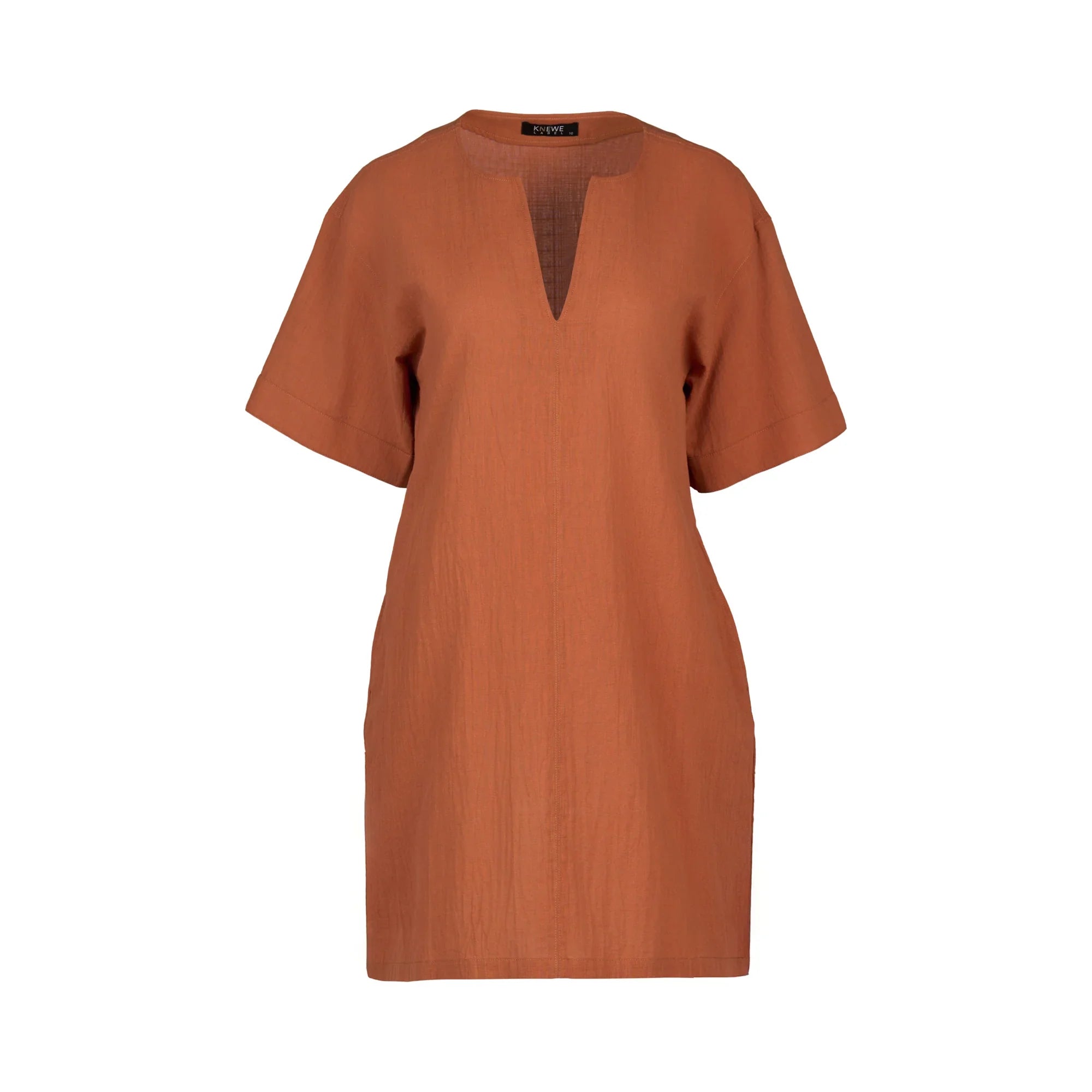 KNEWE Label women's K1066 Edit Dress in Cocoa - close-up fabric detail
