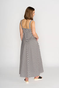 KNEWE Label women's K1067 Gala Dress Black Ecru in Stripe - close-up fabric detail