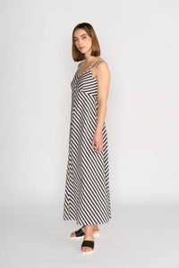 KNEWE Label women's K1067 Gala Dress Black Ecru in Stripe - close-up fabric detail