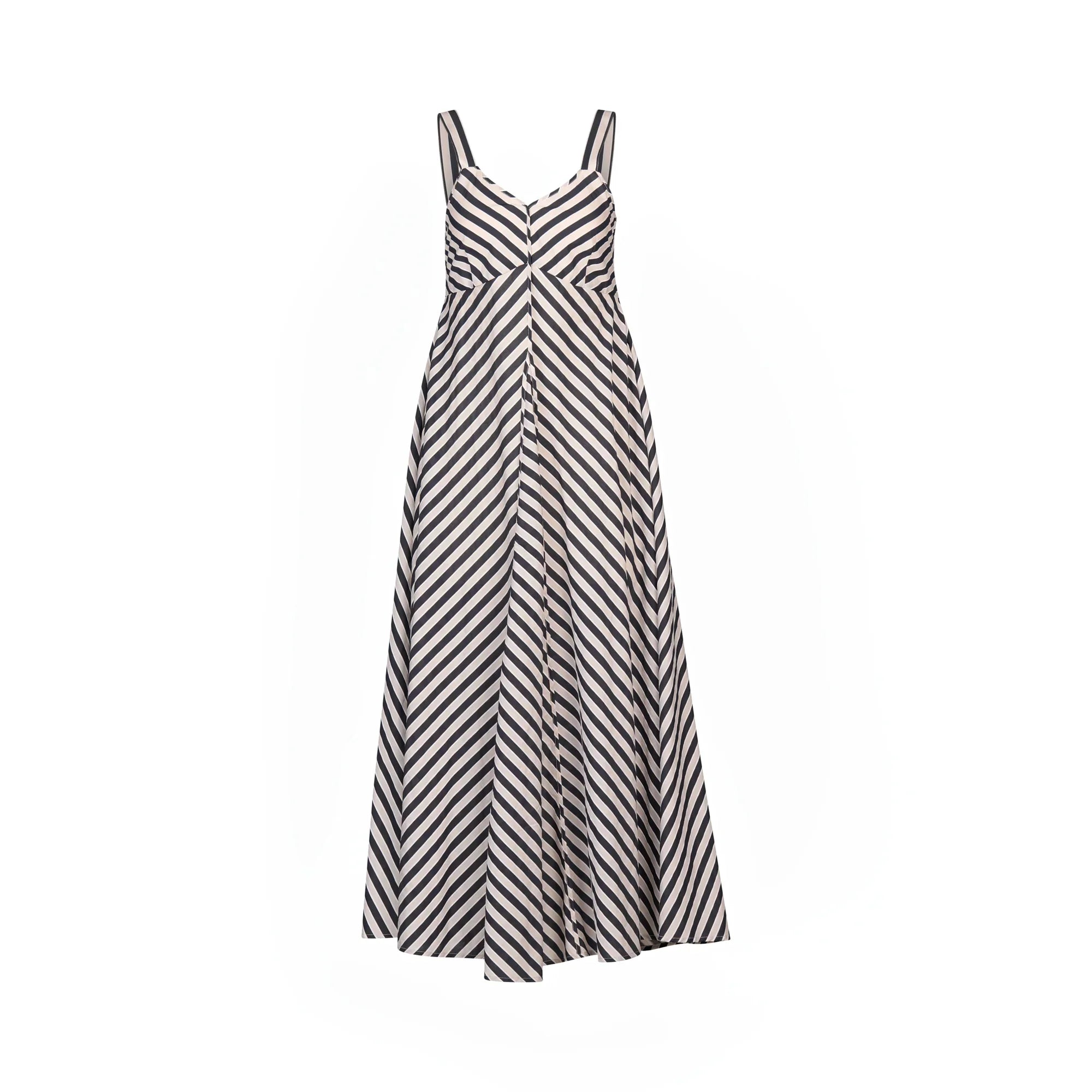 KNEWE Label women's K1067 Gala Dress Black Ecru in Stripe - close-up fabric detail