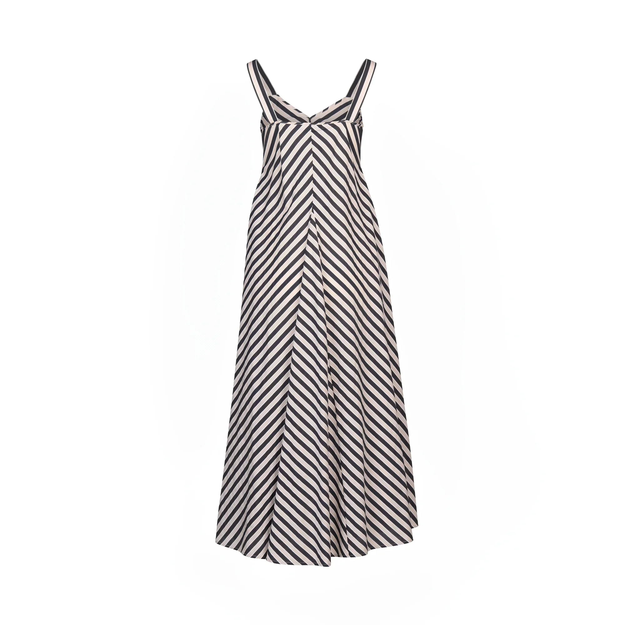 KNEWE Label women's K1067 Gala Dress Black Ecru in Stripe - close-up fabric detail