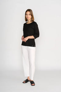 KNEWE Label women's K3051 Status Tee in Black - close-up fabric detail