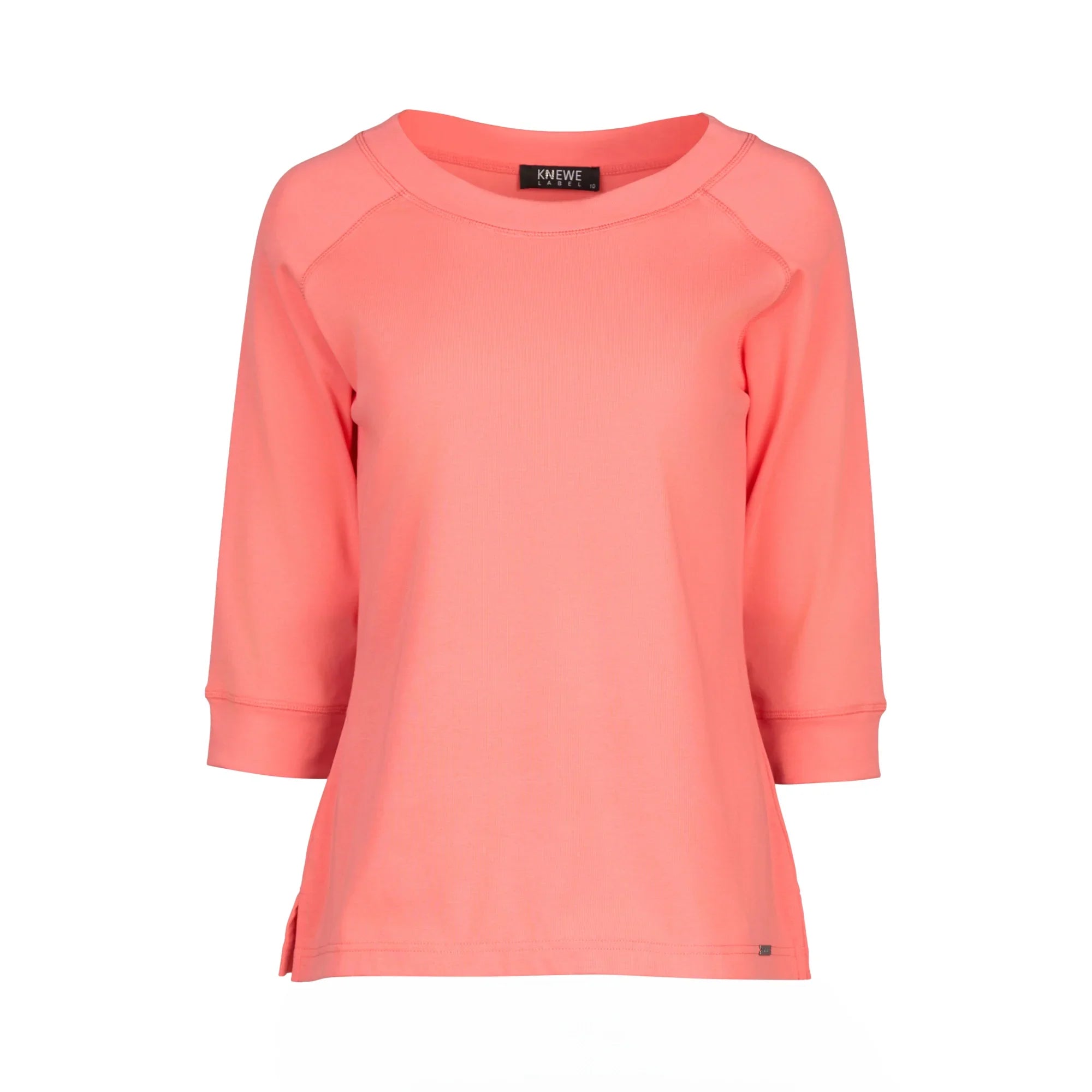 KNEWE Label women's K3051 Status Tee in Coral - close-up fabric detail