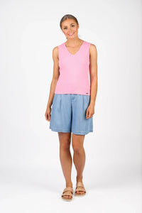 KNEWE Label women's K3060 Vista Tank in Bubblegum - close-up fabric detail