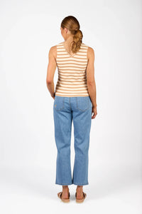 KNEWE Label women's K3060 Vista Tank Ecru Caramel in Stripe - close-up fabric detail