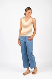 KNEWE Label women's K3060 Vista Tank Ecru Caramel in Stripe - close-up fabric detail