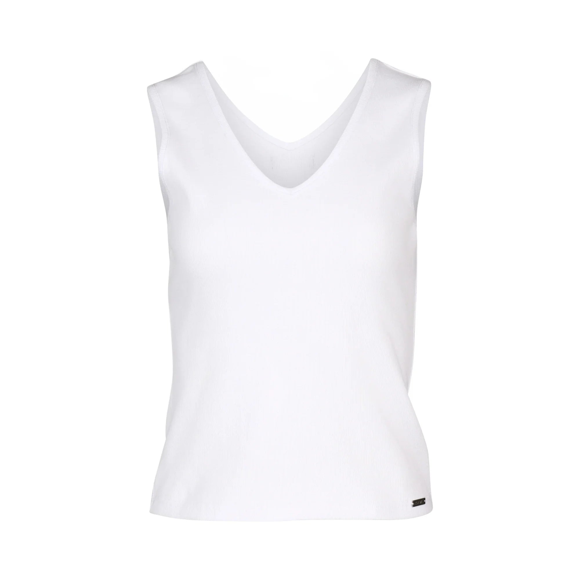 KNEWE Label women's K3060 Vista Tank in White - close-up fabric detail