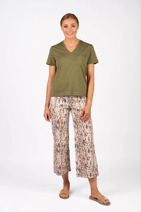 KNEWE Label women's K3061 Mila Tee in Olive - close-up fabric detail