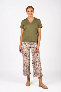 KNEWE Label women's K3061 Mila Tee in Olive - close-up fabric detail