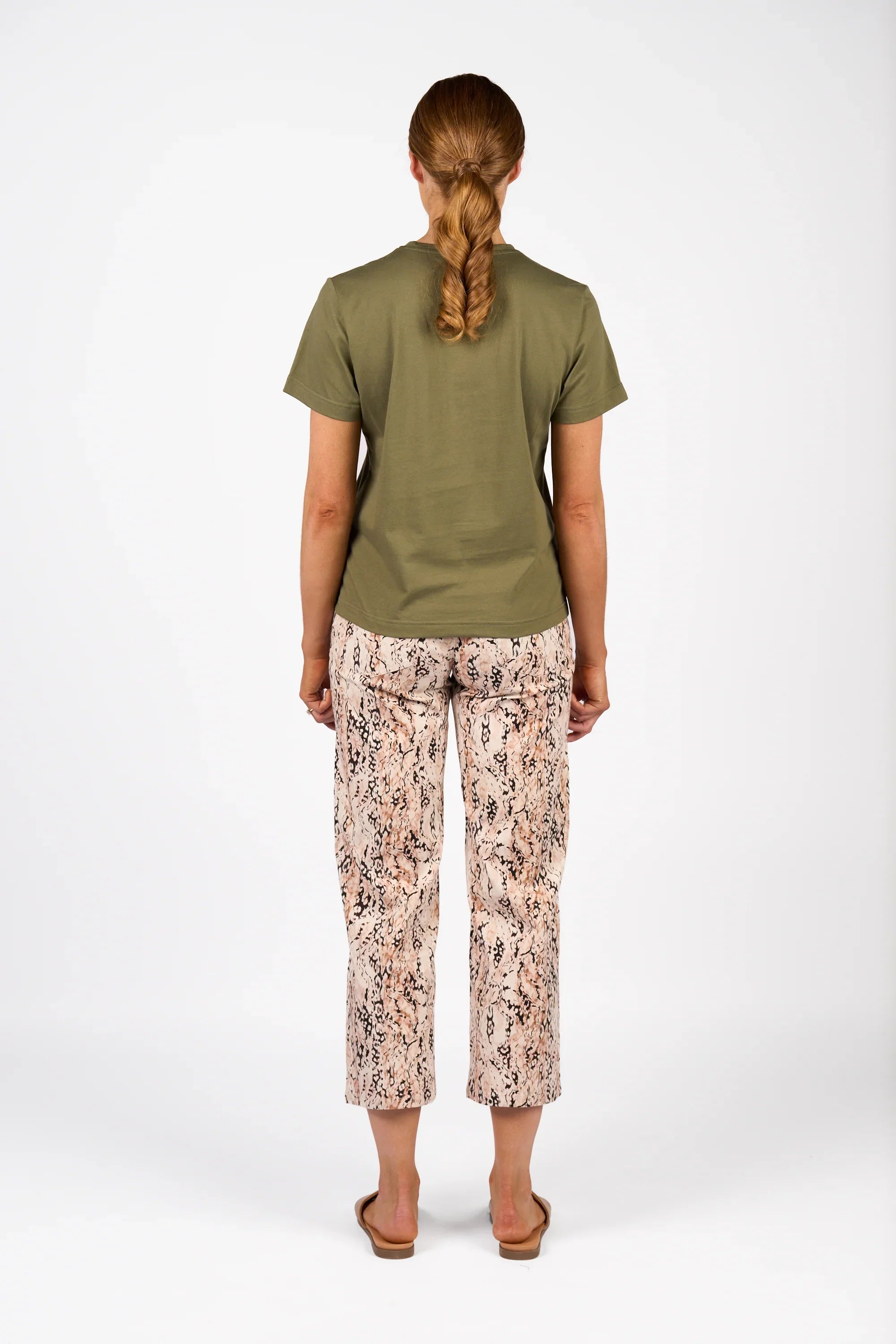 KNEWE Label women's K3061 Mila Tee in Olive - close-up fabric detail