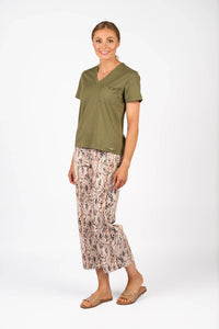 KNEWE Label women's K3061 Mila Tee in Olive - close-up fabric detail
