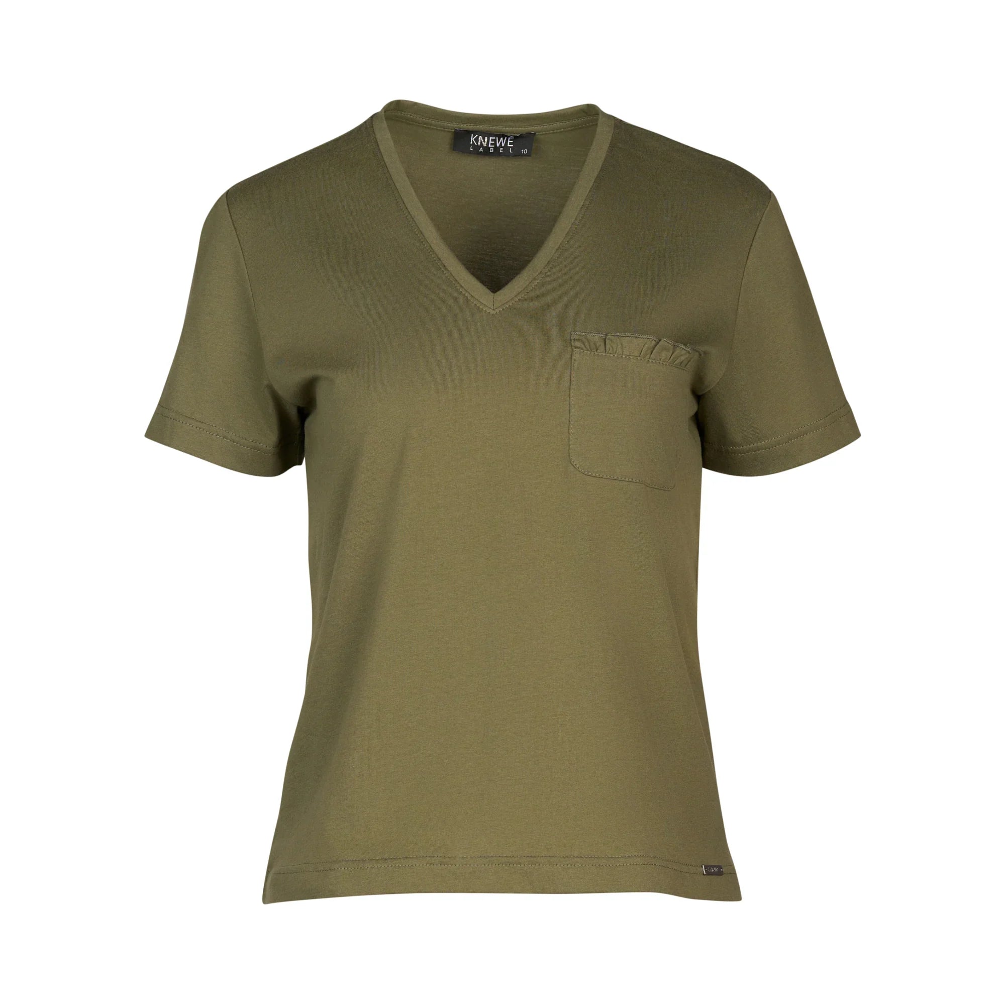 KNEWE Label women's K3061 Mila Tee in Olive - close-up fabric detail