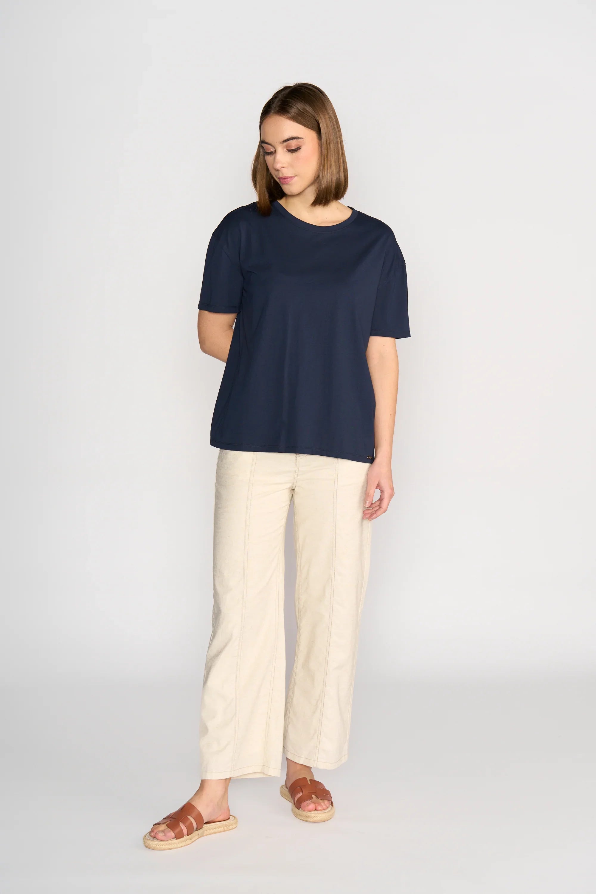 KNEWE Label women's K3063 Ultra Tee in Ink - close-up fabric detail