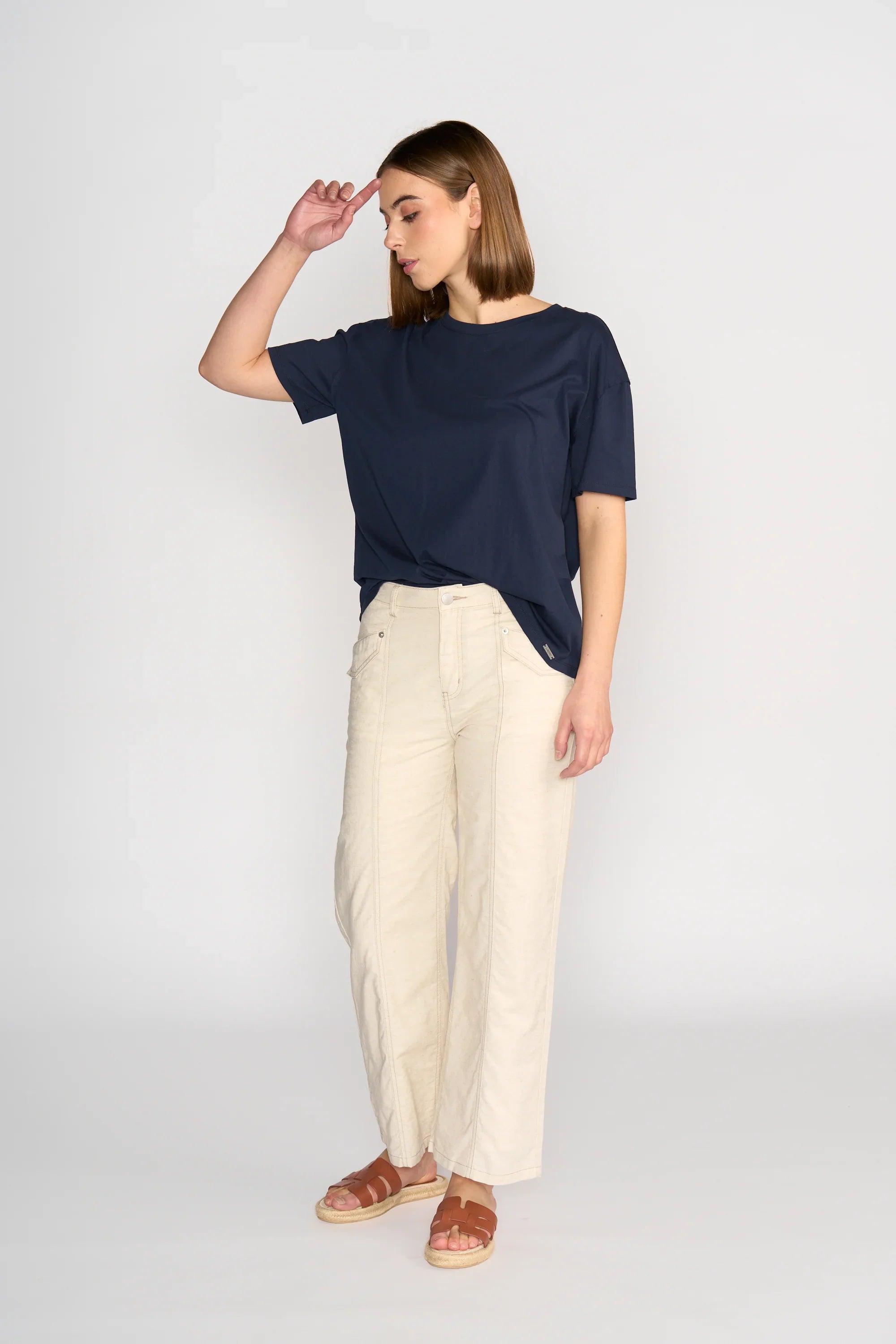 KNEWE Label women's K3063 Ultra Tee in Ink - close-up fabric detail
