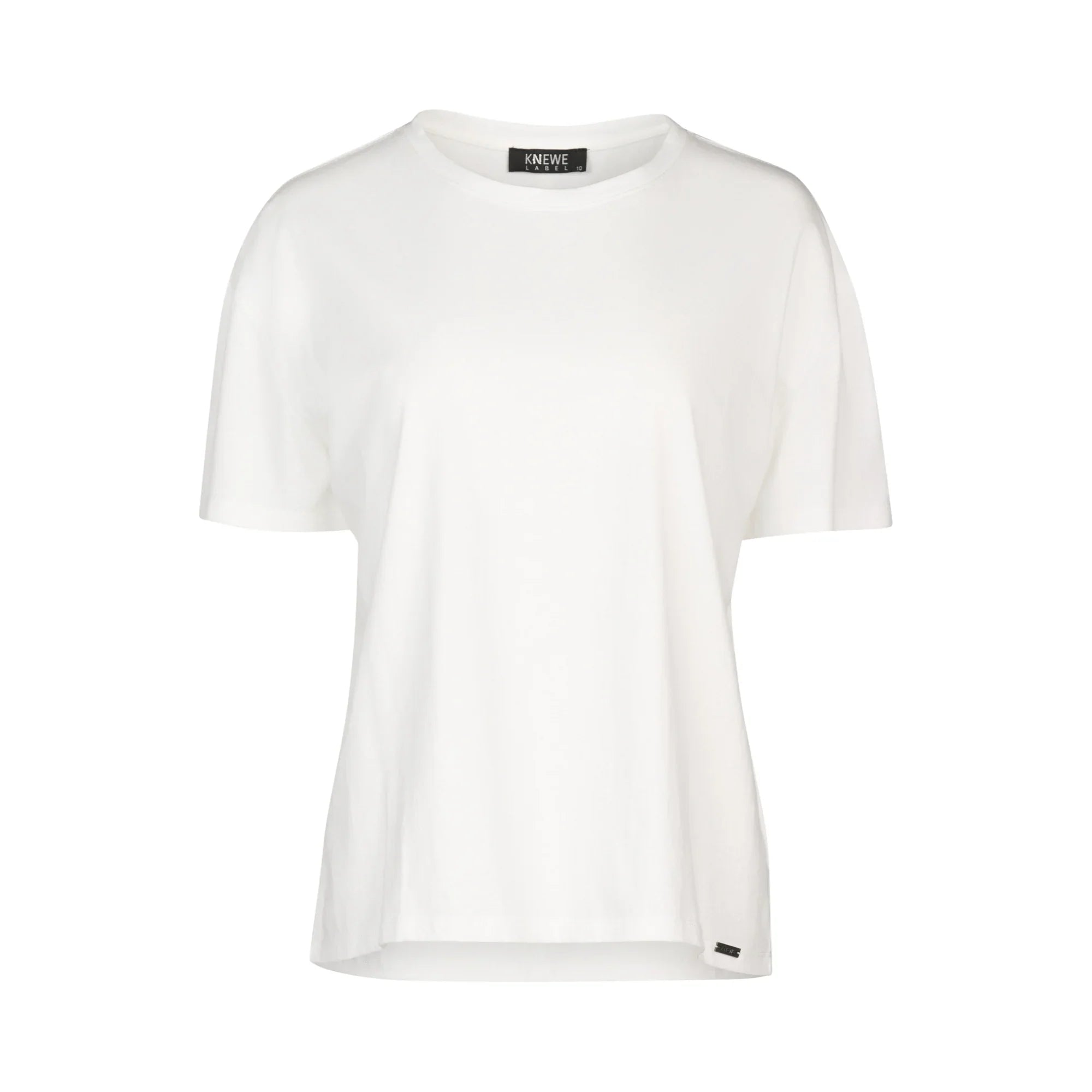 KNEWE Label women's K3063 Ultra Tee Off in White - close-up fabric detail