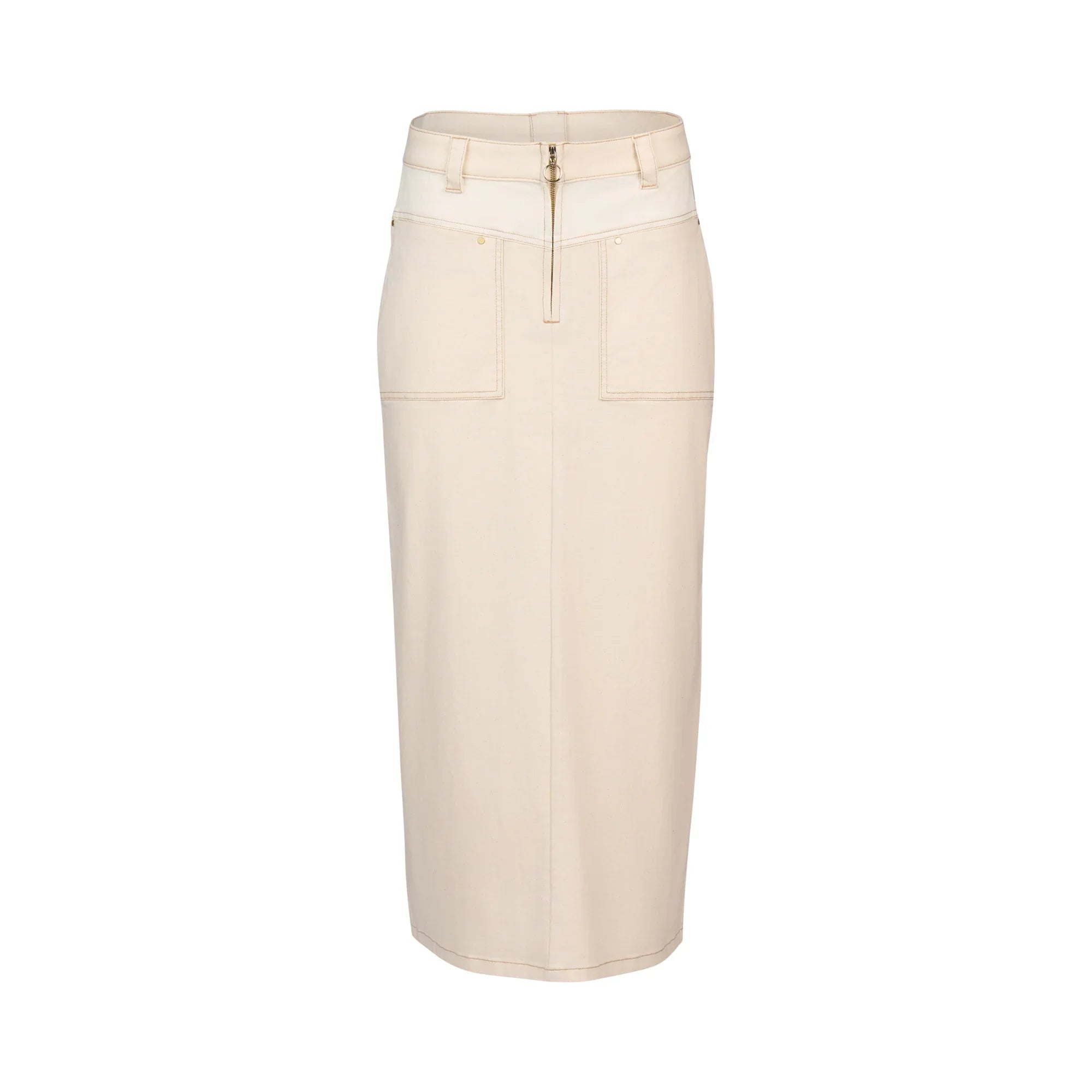 KNEWE Label women's K4038 Spin Skirt Natural in Denim - close-up fabric detail