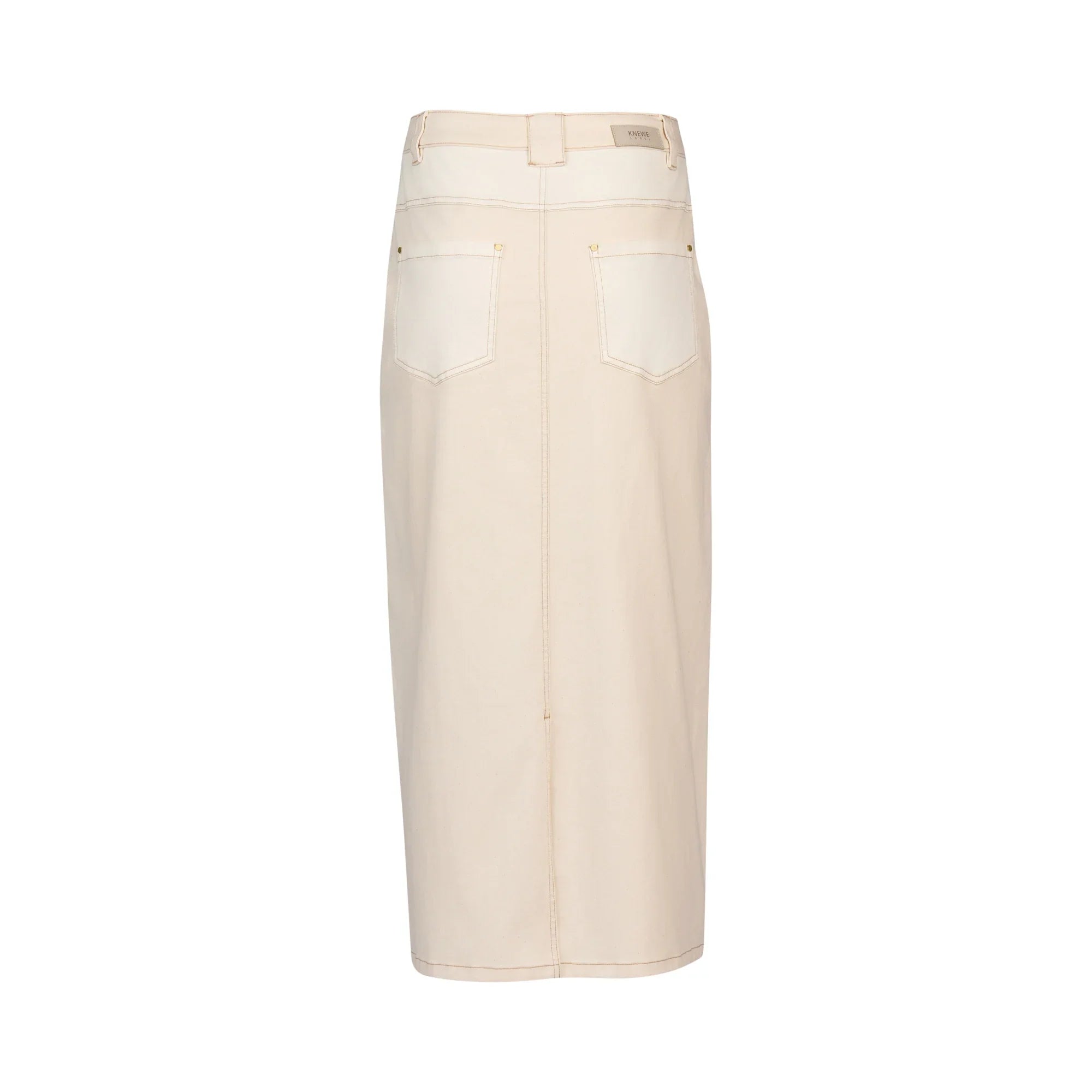 KNEWE Label women's K4038 Spin Skirt Natural in Denim - close-up fabric detail