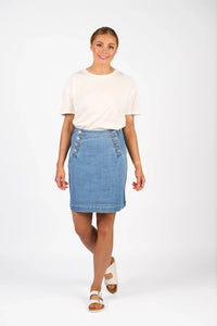 KNEWE Label women's K4039 Ridge Skirt in Malibu - close-up fabric detail