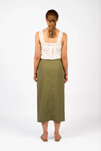 KNEWE Label women's K4041 Bay Skirt in Olive - close-up fabric detail