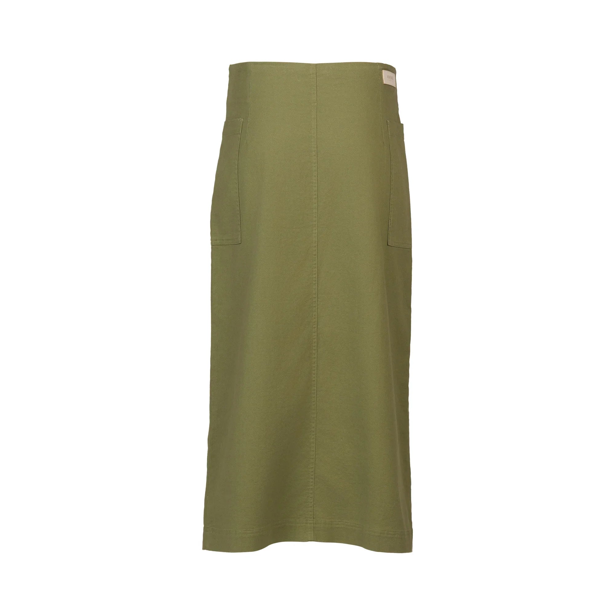 KNEWE Label women's K4041 Bay Skirt in Olive - close-up fabric detail