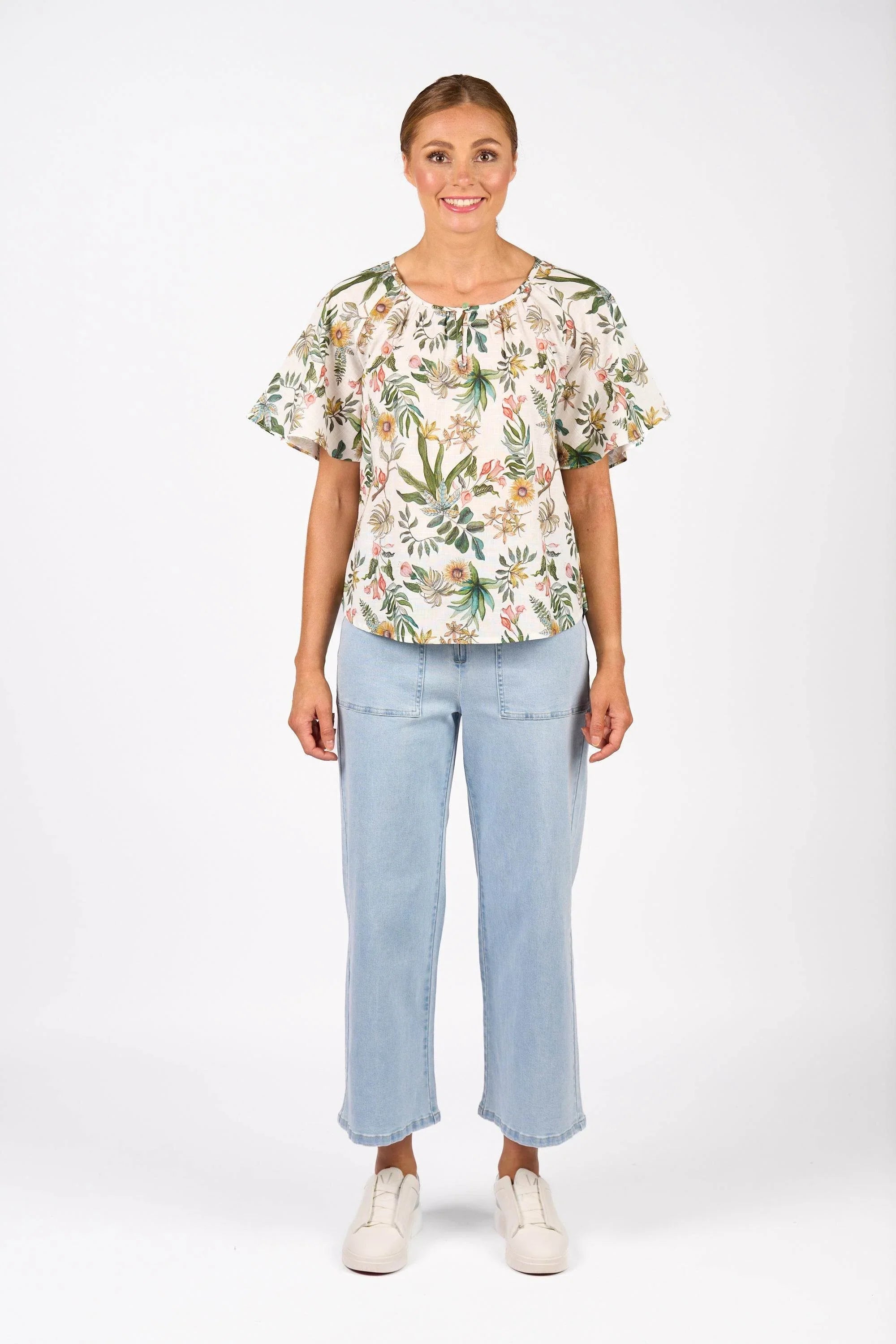 KNEWE Label women's K5083P Hazel Top in Wild - close-up fabric detail