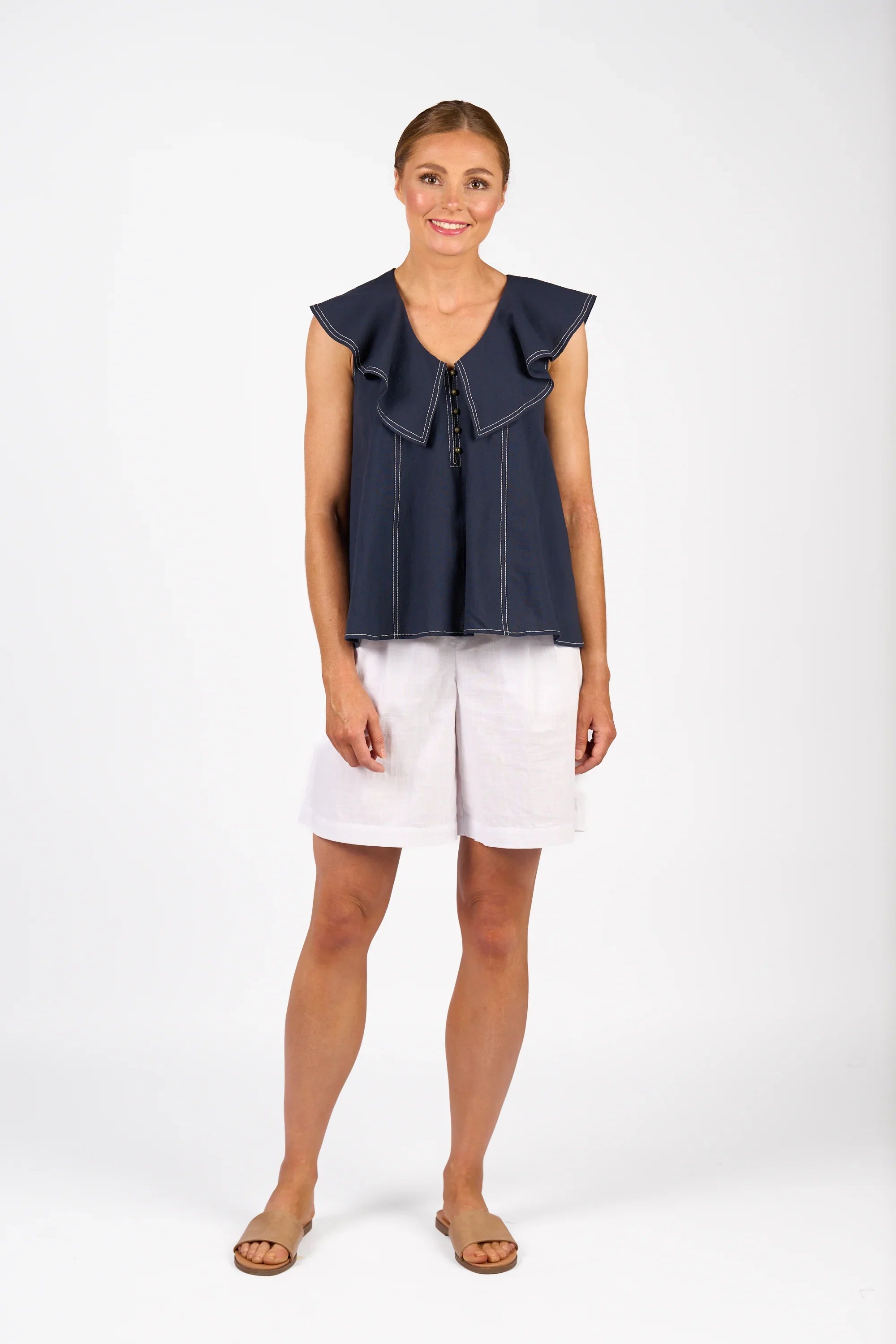 KNEWE Label women's K5095 Breeze Top in Ink - close-up fabric detail
