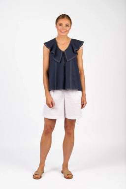 KNEWE Label women's K5095 Breeze Top in Ink - close-up fabric detail