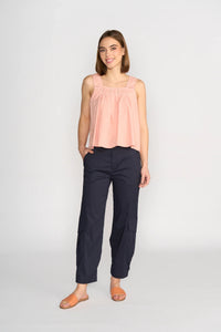 KNEWE Label women's K5096 Evolve Top Coral in Check - close-up fabric detail