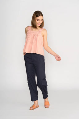 KNEWE Label women's K5096 Evolve Top Coral in Check - close-up fabric detail