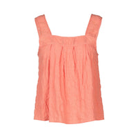 KNEWE Label women's K5096 Evolve Top Coral in Check - close-up fabric detail