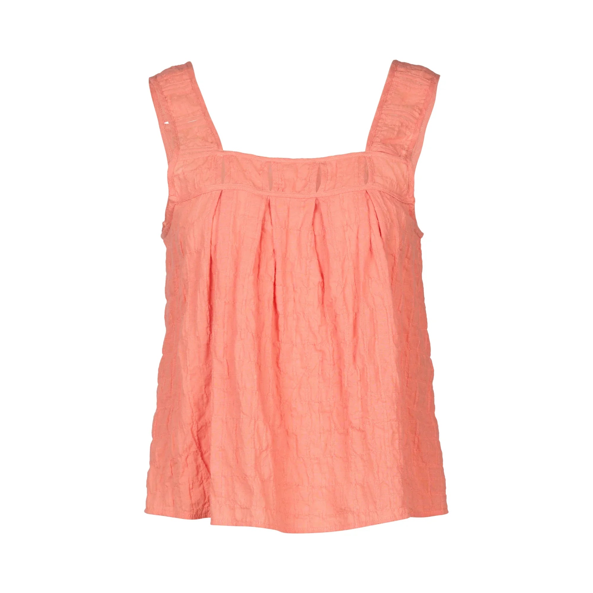 KNEWE Label women's K5096 Evolve Top Coral in Check - close-up fabric detail