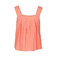 KNEWE Label women's K5096 Evolve Top Coral in Check - close-up fabric detail