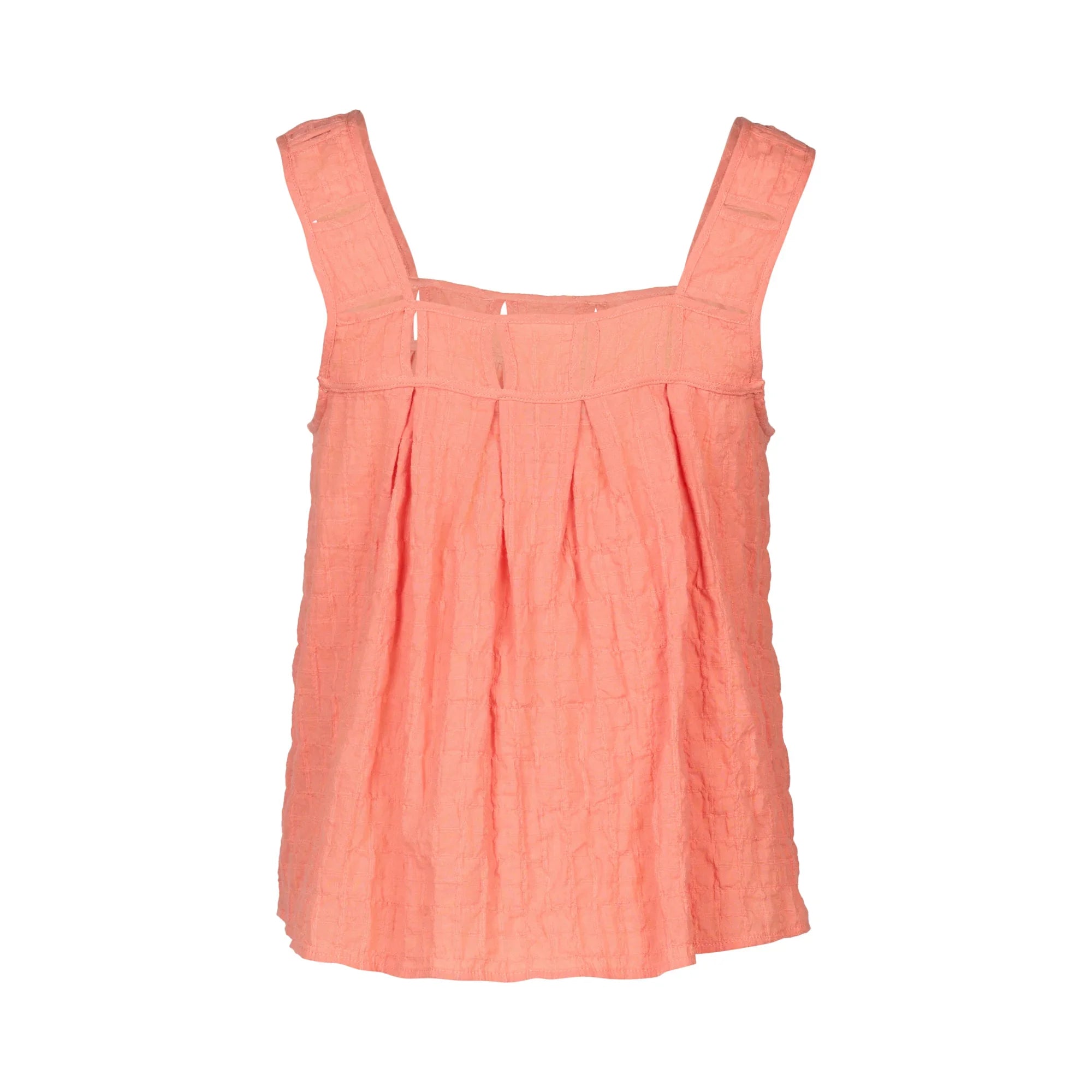 KNEWE Label women's K5096 Evolve Top Coral in Check - close-up fabric detail