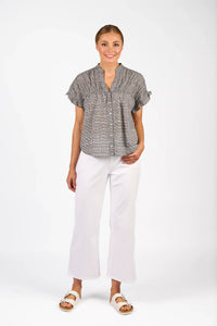 KNEWE Label women's K5097 Addison Top Black in Check - close-up fabric detail
