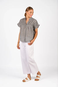KNEWE Label women's K5097 Addison Top Black in Check - close-up fabric detail