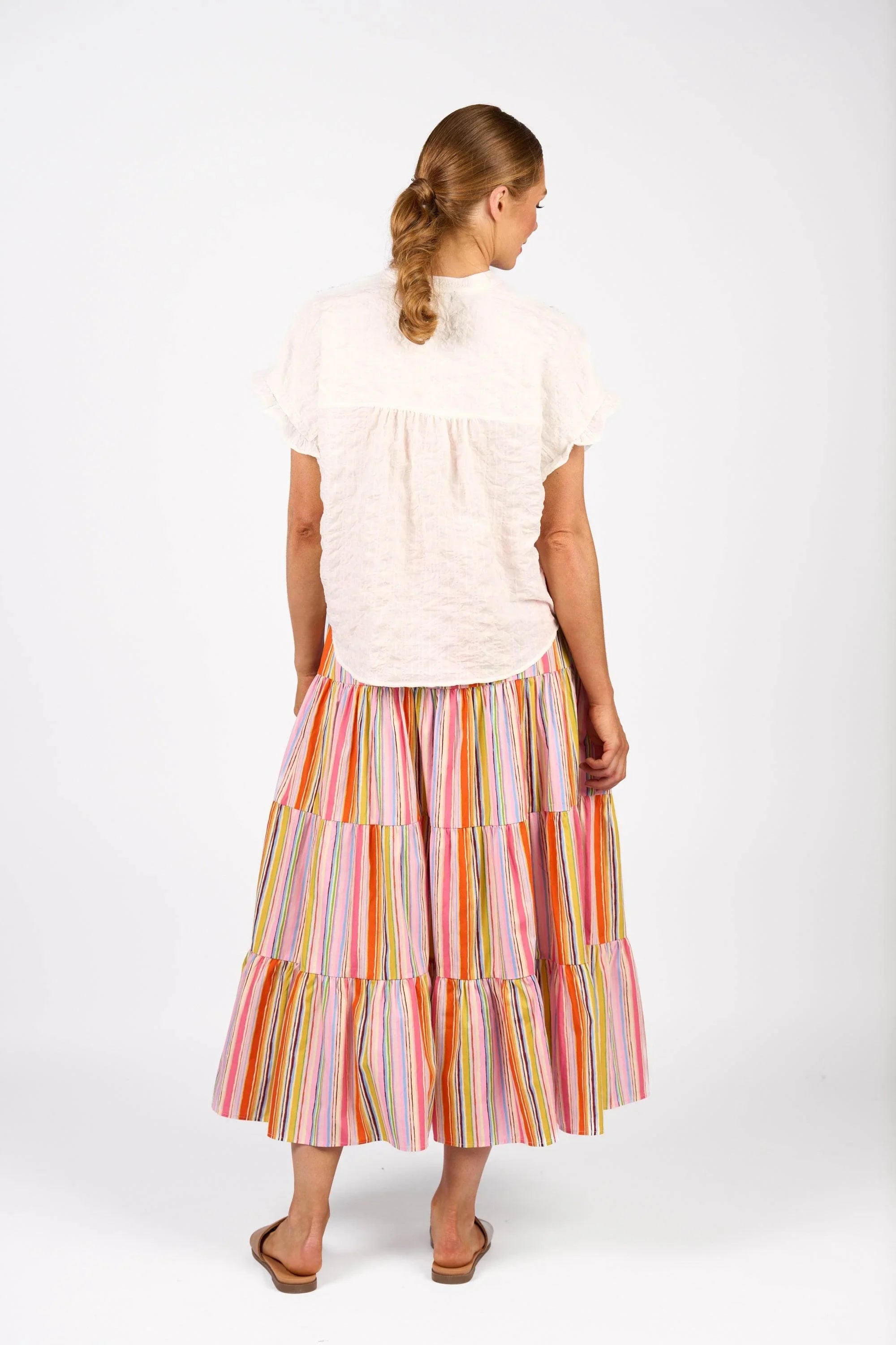 KNEWE Label women's K5097 Addison Top White in Check - close-up fabric detail