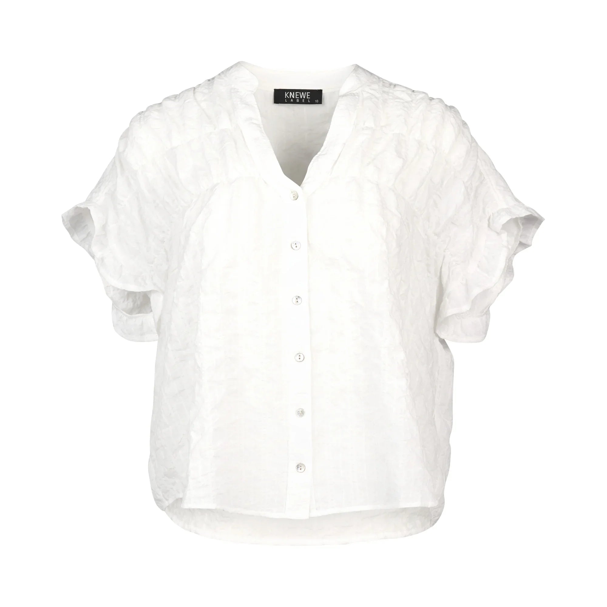 KNEWE Label women's K5097 Addison Top White in Check - close-up fabric detail