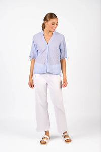 KNEWE Label women's K5099 Link Shirt Blue in Stripe - close-up fabric detail