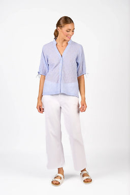 KNEWE Label women's K5099 Link Shirt Blue in Stripe - close-up fabric detail