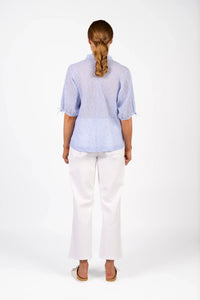KNEWE Label women's K5099 Link Shirt Blue in Stripe - close-up fabric detail