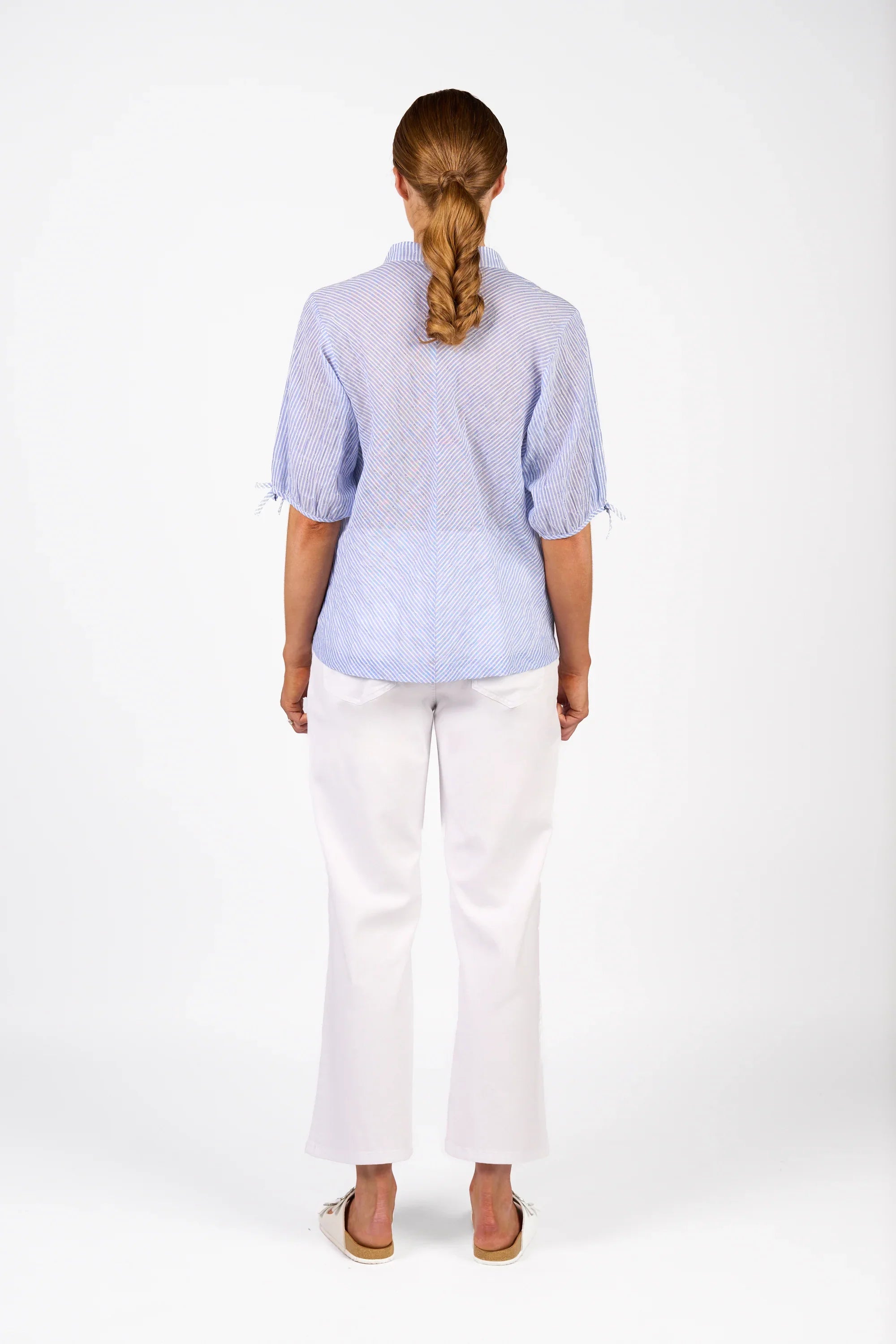 KNEWE Label women's K5099 Link Shirt Blue in Stripe - close-up fabric detail
