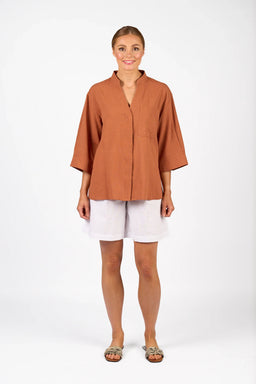 KNEWE Label women's K5101 Holiday Shirt in Cocoa - close-up fabric detail