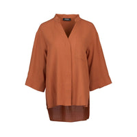 KNEWE Label women's K5101 Holiday Shirt in Cocoa - close-up fabric detail