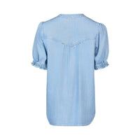 KNEWE Label women's K5104 Naomi Top Light in Blue - close-up fabric detail